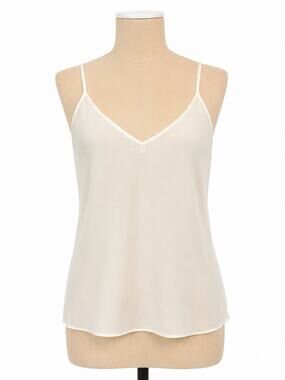 Ivory Sheer V Neck Camisole Spaghetti Strap Flowy Minimalist Y2K Tank Top